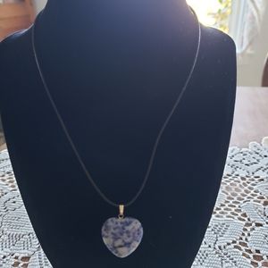Black leather cord necklace with Sodalite Pendant